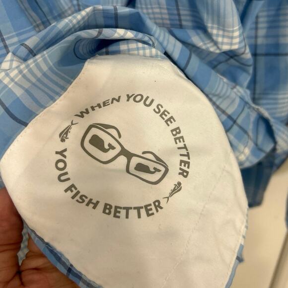 Vineyard Vines Blue Plaid Harbor Button Down Shirt XL Fishing Outdoor - Picture 10 of 13